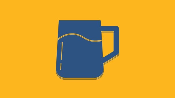 Blue Wooden Beer Mug Icon Isolated Orange Background Video Motion — Stockvideo
