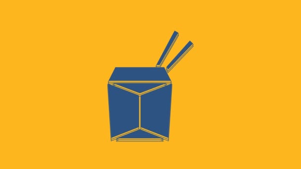 Blue Asian Noodles Paper Box Chopsticks Icon Isolated Orange Background — 비디오