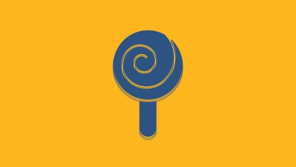 Blue Lollipop Icon Isolated Orange Background Candy Sign Food Delicious — Stockvideo