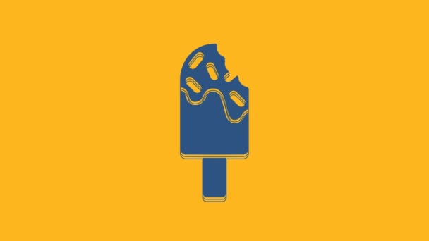 Blue Ice Cream Icon Isolated Orange Background Sweet Symbol Video — ストック動画