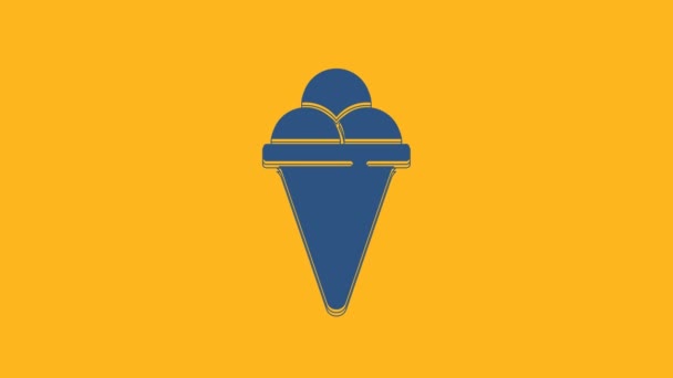 Blue Ice Cream Waffle Cone Icon Isolated Orange Background Sweet — Vídeos de Stock