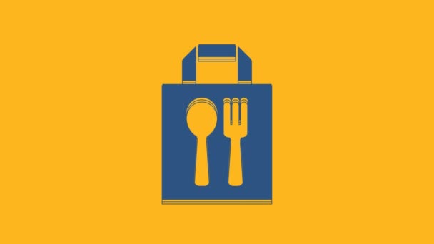Blue Online Заказа Быстрого Питания Значок Доставки Изолирован Оранжевом Фоне — стоковое видео