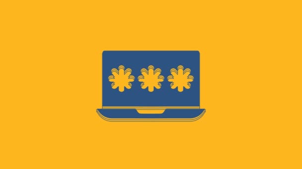 オレンジ色の背景に隔離されたパスワード通知アイコンとブルーノートパソコン セキュリティ 個人アクセス ユーザー承認 ログインフォーム 4Kビデオモーショングラフィックアニメーション — ストック動画