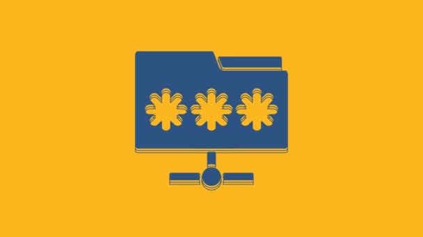 Modrá Složka Ikonou Upozornění Hesla Izolované Oranžovém Pozadí Kybernetická Obrana — Stock video