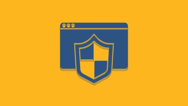 Blue Browser Shield Icon Isolated Orange Background Security Safety Protection — Stok Video