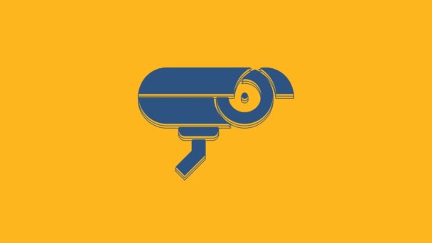 Blue Security Camera Icon Isolated Orange Background Video Motion Graphic — Stockvideo