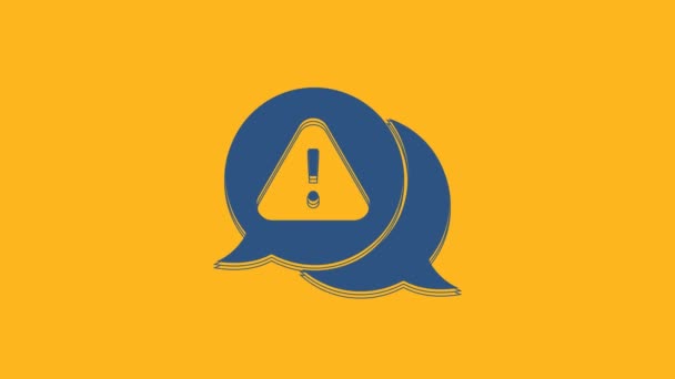 Blue Exclamation Mark Triangle Icon Isolated Orange Background Hazard Warning — Videoclip de stoc