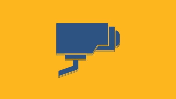 Ikon Kamera Keamanan Biru Diisolasi Dengan Latar Belakang Oranye Animasi — Stok Video