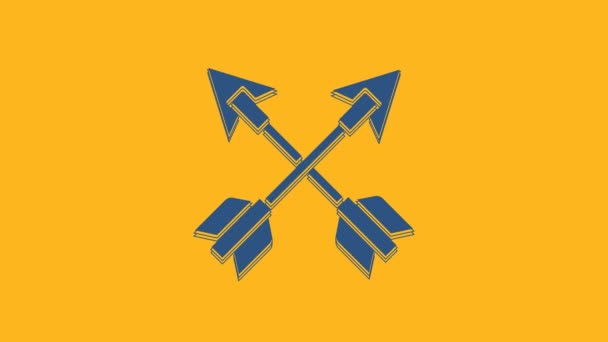Azul Icono Flechas Cruzadas Aisladas Sobre Fondo Naranja Animación Gráfica — Vídeos de Stock