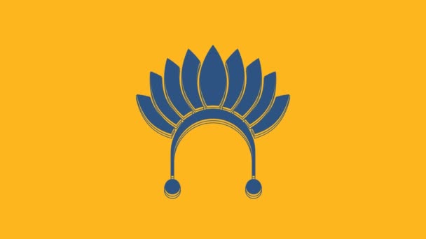 Copricapo Indiano Blu Con Icona Delle Piume Isolata Sfondo Arancione — Video Stock