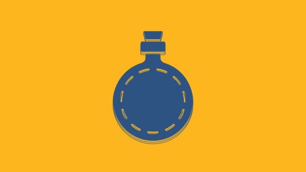 Blue Canteen Water Bottle Icon Isolated Orange Background Tourist Flask — Video