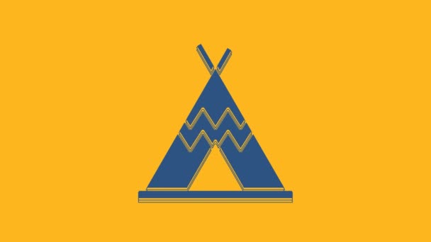 Azul Tradicional Indio Tipi Wigwam Icono Aislado Sobre Fondo Naranja — Vídeo de stock