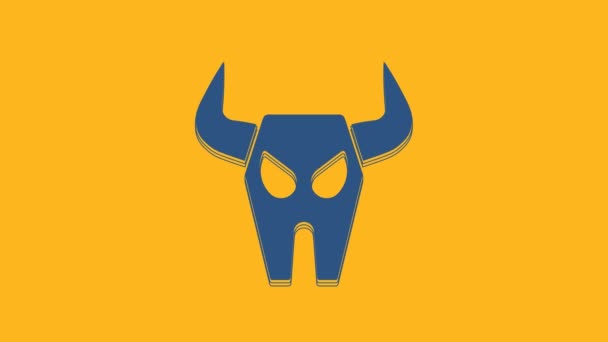Blue Buffalo Skull Icon Isolated Orange Background Video Motion Graphic — Video Stock