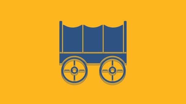 Blue Wild West Covered Wagon Icon Isolated Orange Background Video — Vídeos de Stock