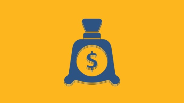 Blue Money Bag Icon Isolated Orange Background Dollar Usd Symbol — Stock video
