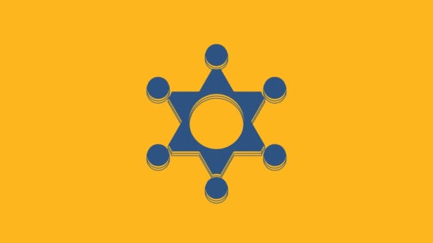 Blue Hexagram Sheriff Icon Isolated Orange Background Police Badge Icon — Stockvideo