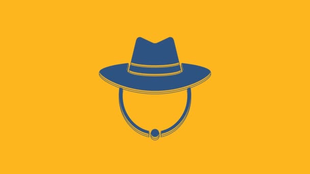 Blue Western Cowboy Hat Icon Isolated Orange Background Video Motion — Stock Video