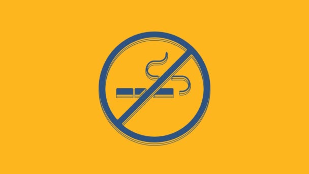 Μπλε Δεν Καπνίζοντες Εικονίδιο Απομονώνονται Πορτοκαλί Φόντο Σύμβολο Τσιγάρου Γραφική — Αρχείο Βίντεο