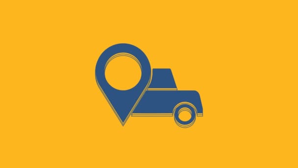 Puntatore Blue Map Con Icona Taxi Isolata Sfondo Arancione Simbolo — Video Stock