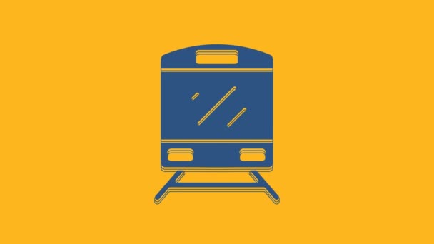 Blue Train Ikonen Isolerad Orange Bakgrund Kollektivtrafikens Symbol Tunnelbanetåg Tunnelbana — Stockvideo
