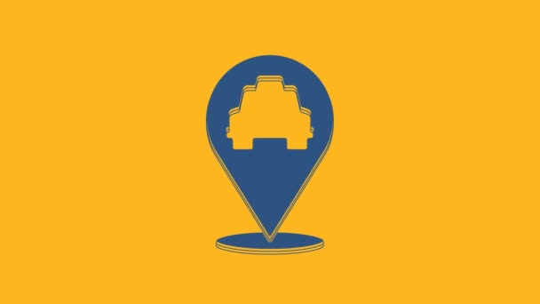 Puntatore Blue Map Con Icona Taxi Isolata Sfondo Arancione Simbolo — Video Stock