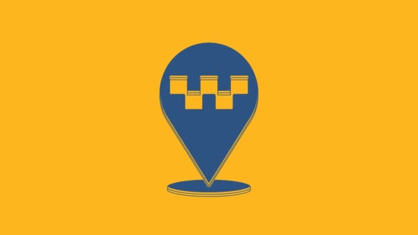 Blue Map Pointer Taxi Icon Isolated Orange Background Location Symbol — ストック動画