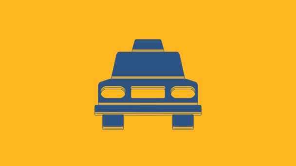 Icono Coche Taxi Azul Aislado Sobre Fondo Naranja Animación Gráfica — Vídeo de stock