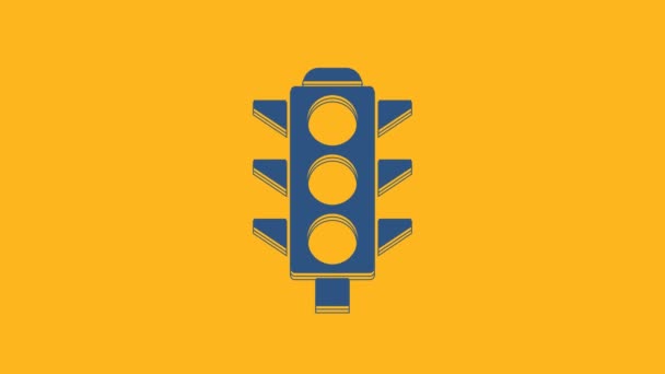 蓝色交通信号灯图标孤立在橙色背景 4K视频运动图形动画 — 图库视频影像