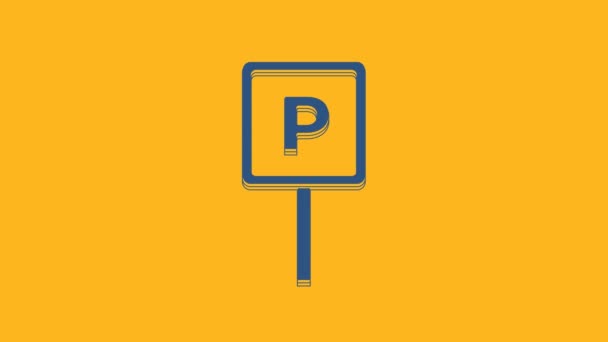蓝色停车场图标孤立在橙色背景 街道路标 4K视频运动图形动画 — 图库视频影像