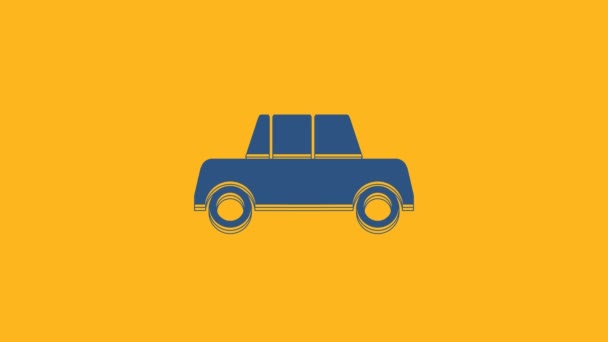 Иконка Синего Автомобиля Выделена Оранжевом Фоне Вид Спереди Видеографическая Анимация — стоковое видео