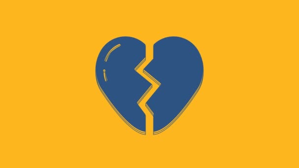 Corazón Roto Azul Icono Divorcio Aislado Sobre Fondo Naranja Símbolo — Vídeo de stock