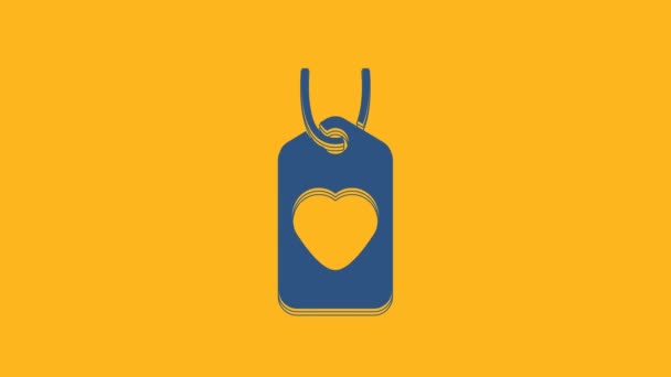 Blue Heart Tag Icon Isolated Orange Background Love Symbol Valentine — Wideo stockowe