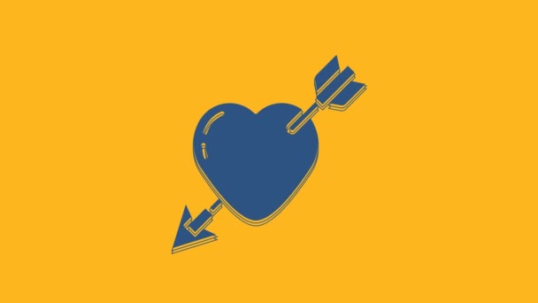 Символ Блакитного Амура Іконою Серця Стріл Ізольований Помаранчевому Тлі Знак — стокове відео