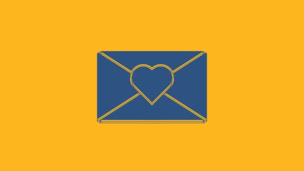Blue Envelope Valentine Heart Icon Isolated Orange Background Message Love — Wideo stockowe