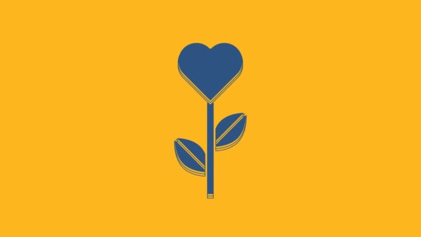 Голубое Сердце Виде Цветочной Иконки Оранжевом Фоне Видеографическая Анимация — стоковое видео
