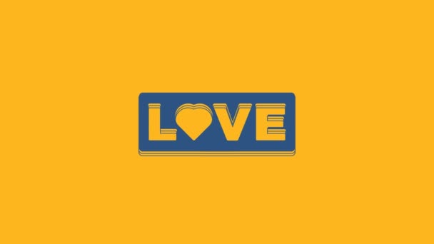 Синий Значок Текста Love Выделен Оранжевом Фоне Шаблон Поздравительных Открыток — стоковое видео
