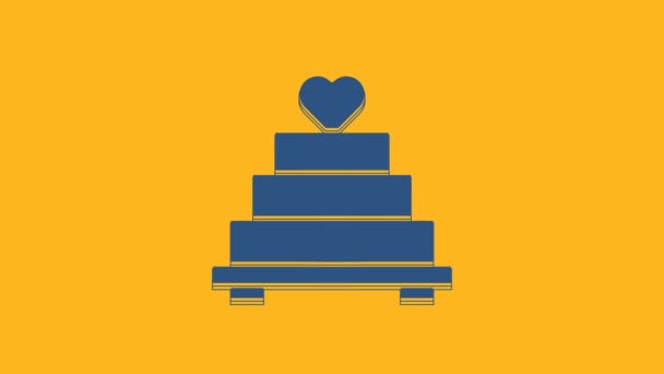Blue Wedding Cake Heart Icon Isolated Orange Background Video Motion — Vídeo de stock