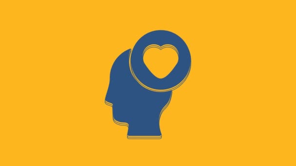 Blue Human Head Heart Icon Isolated Orange Background Love Concept — Video Stock