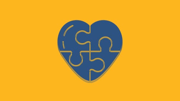 Blue Heart Ikonen Isolerad Orange Bakgrund Romantisk Symbol Länkad Passion — Stockvideo