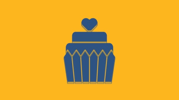 Bolo Casamento Azul Com Ícone Coração Isolado Fundo Laranja Animação — Vídeo de Stock