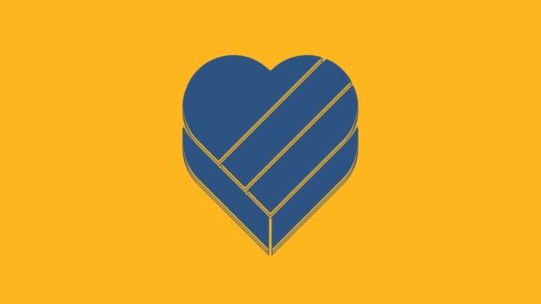 Blue Candy Heart Shaped Box Bow Icon Isolated Orange Background — Stok Video