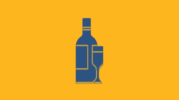 Blue Champagne Bottle Glass Icon Isolated Orange Background Video Motion — Stockvideo