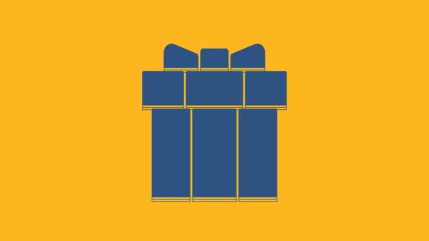 Icono Caja Regalo Azul Aislado Sobre Fondo Naranja Día San — Vídeos de Stock