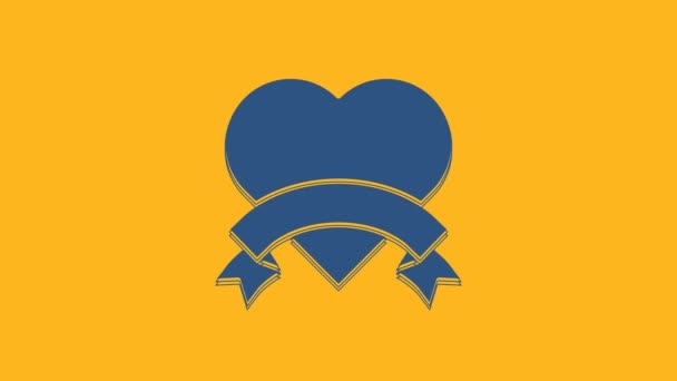 Blue Heart Icon Isolated Orange Background Romantic Symbol Linked Join — Wideo stockowe