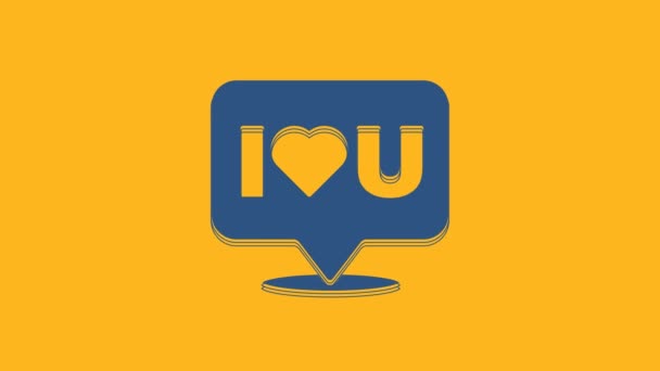 Blue Speech Bubble Text Love You Icon Isolated Orange Background — Stok Video