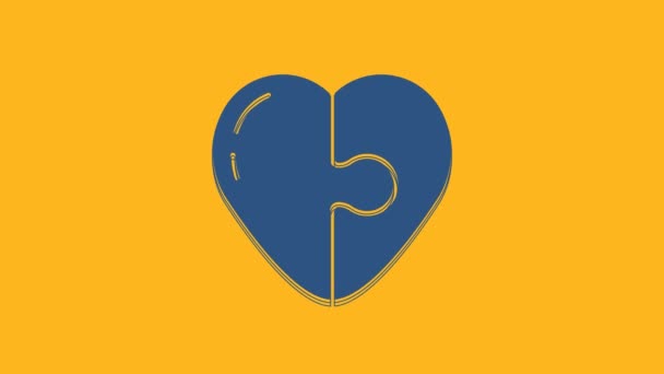 Blue Heart Icon Isolated Orange Background Romantic Symbol Linked Join — 비디오