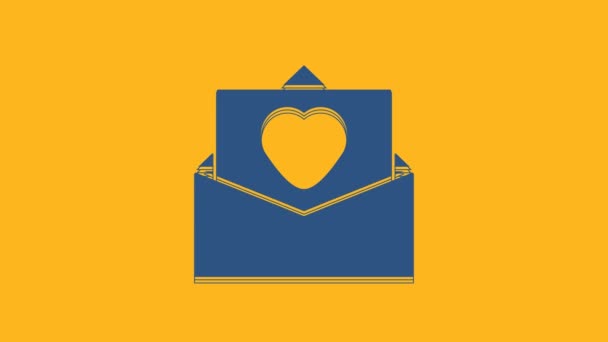 Blue Envelope Valentine Heart Icon Isolated Orange Background Message Love — Video Stock