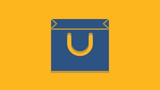 Blue Shopping Bag Icon Isolated Orange Background Shopping Bag Shop — Stock videók