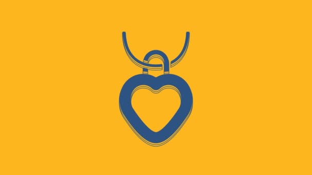 Blue Necklace Heart Shaped Pendant Icon Isolated Orange Background Jewellery — Vídeos de Stock