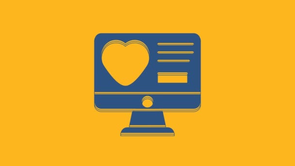 Blue Dating App Icono Concepto Ordenador Línea Aislado Fondo Naranja — Vídeos de Stock